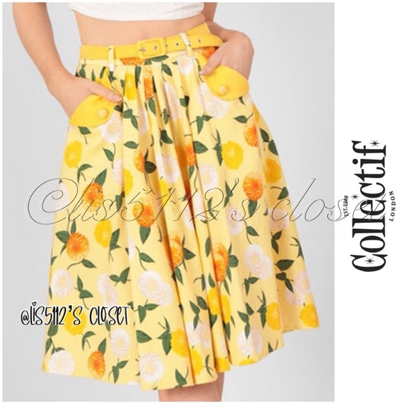 Collectif Dakota Sunny Yellow Floral Swing Skirt US 16 1X - Picture 1 of 15